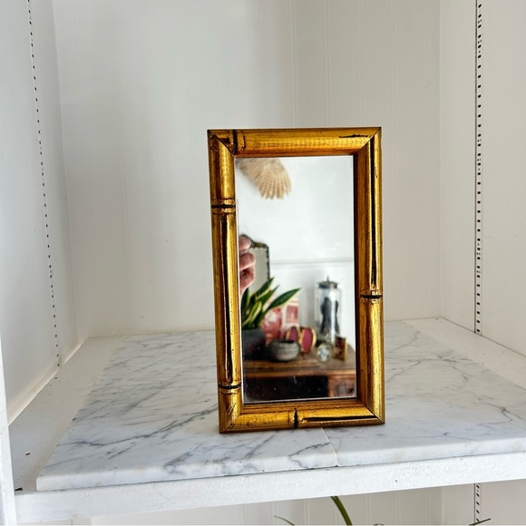 Vintage Gold Wood Bamboo Framed Wall or Vanity Mirror 9” - Picture 4 of 6